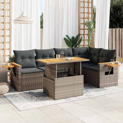 Set Divano da Giardino 6pz con Cuscini Grigio Polyrattan Acacia