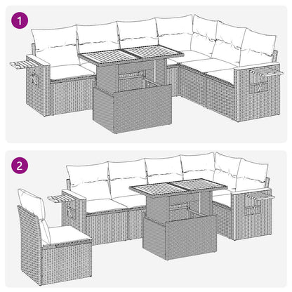 Set Divani da Giardino con Cuscini 7pz Nero Polyrattan Acacia | homemem39