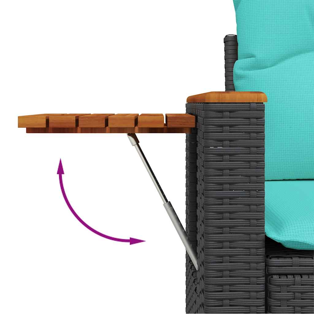 Set Divani da Giardino con Cuscini 7pz Nero Polyrattan Acacia