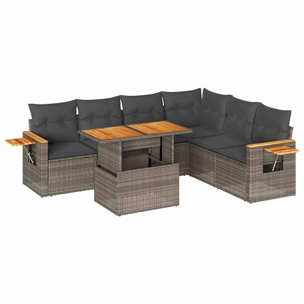 Set Divani da Giardino 7pz con Cuscini Grigio Polyrattan Acacia | homemem39