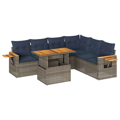 Set Divani da Giardino 7pz con Cuscini Grigio Polyrattan Acacia