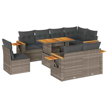 Set Divano da Giardino 9pz con Cuscini Grigio Polyrattan Acacia | homemem39