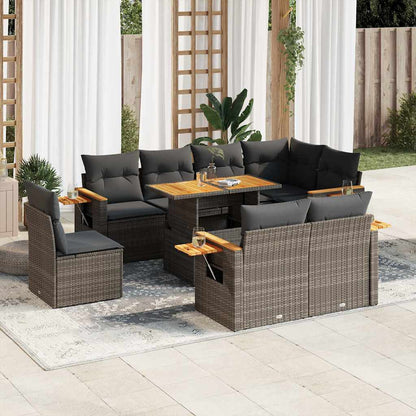 Set Divano da Giardino 9pz con Cuscini Grigio Polyrattan Acacia | homemem39