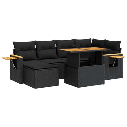 Set Divani da Giardino con Cuscini 7pz Nero Polyrattan Acacia | homemem39
