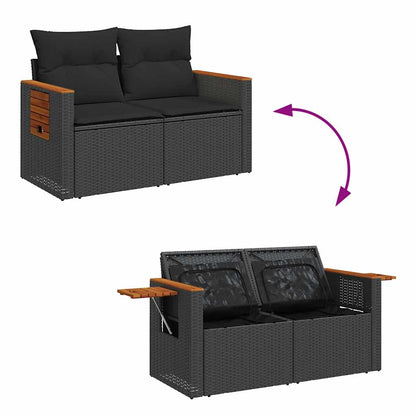 Set Divani da Giardino con Cuscini 7pz Nero Polyrattan Acacia | homemem39