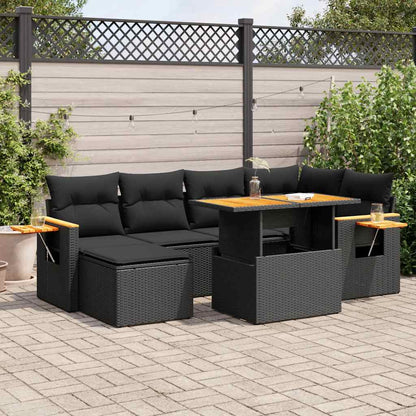 Set Divani da Giardino con Cuscini 7pz Nero Polyrattan Acacia | homemem39