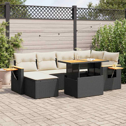 Set Divani da Giardino con Cuscini 7pz Nero Polyrattan Acacia | homemem39