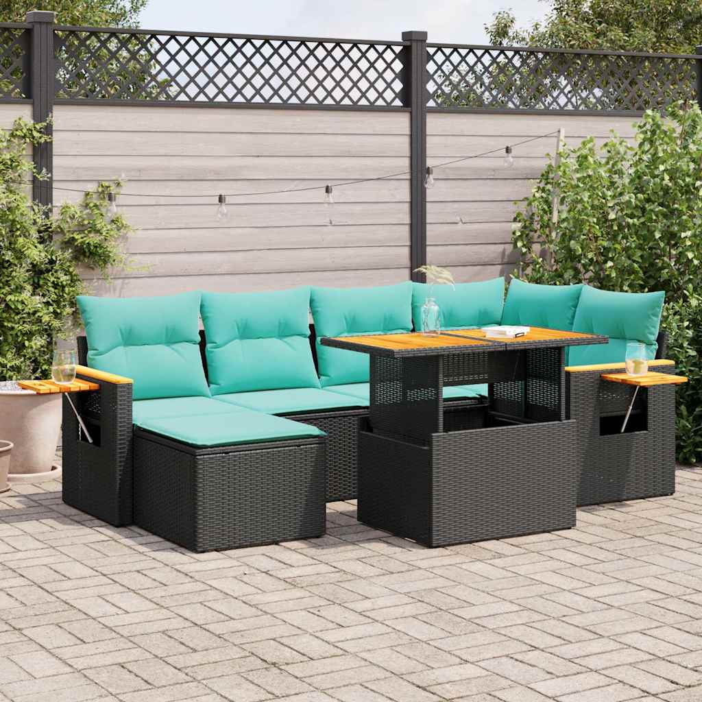 Set Divani Giardino 7 pz con Cuscini Marrone Polyrattan Acacia | homemem39