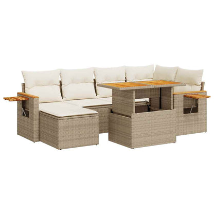 Set Divani da Giardino 7 pz con Cuscini Beige Polyrattan Acacia | homemem39