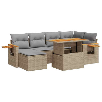 Set Divani da Giardino 7 pz con Cuscini Beige Polyrattan Acacia | homemem39