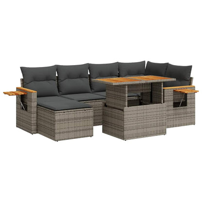 Set Divani da Giardino 7pz con Cuscini Grigio Polyrattan Acacia