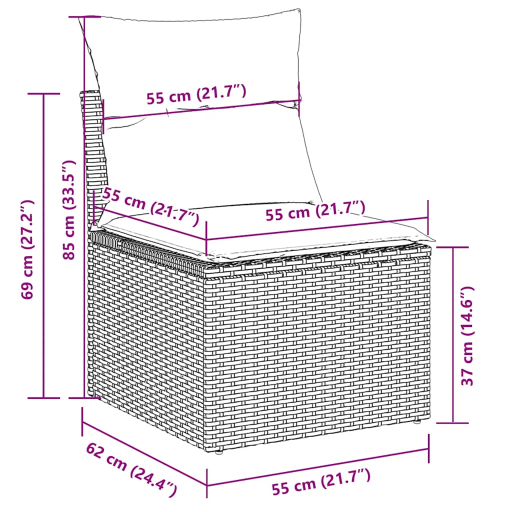 Set Divani da Giardino 7pz con Cuscini Grigio Polyrattan Acacia