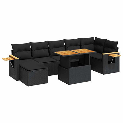 Set Divani da Giardino con Cuscini 8 pz Nero Polyrattan Acacia | homemem39