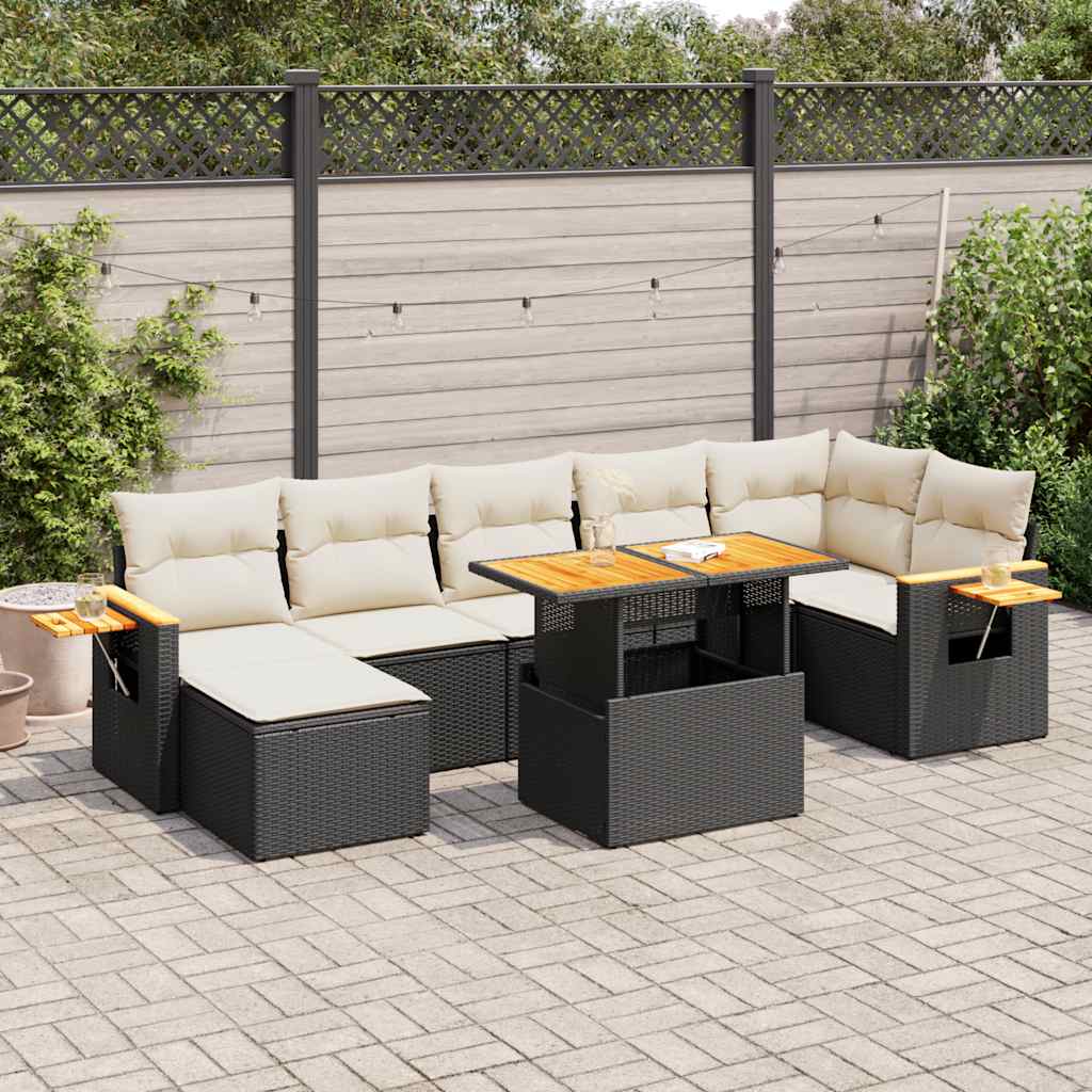 Set Divani da Giardino con Cuscini 8 pz Nero Polyrattan Acacia | homemem39