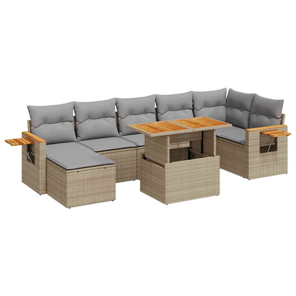 Set Divano da Giardino 8 pz con Cuscini Beige Polyrattan Acacia | homemem39