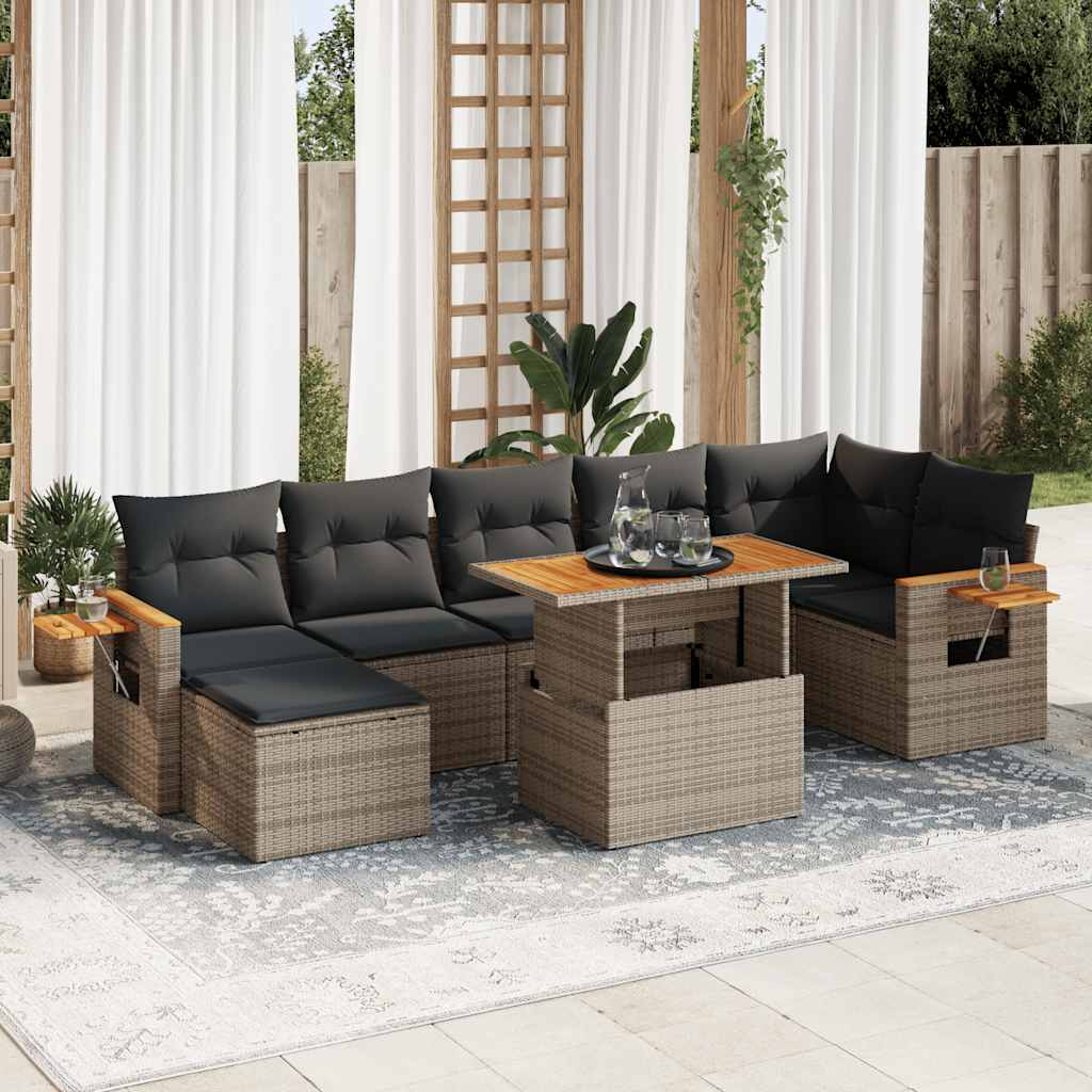 Set Divano da Giardino 8pz con Cuscini Grigio Polyrattan Acacia | homemem39