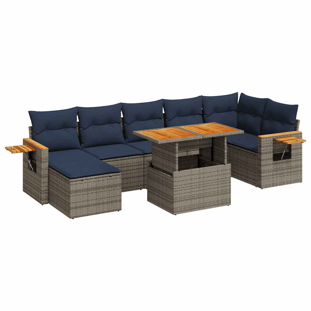 Set Divani Giardino 8 pz con Cuscini Marrone Polyrattan Acacia | homemem39