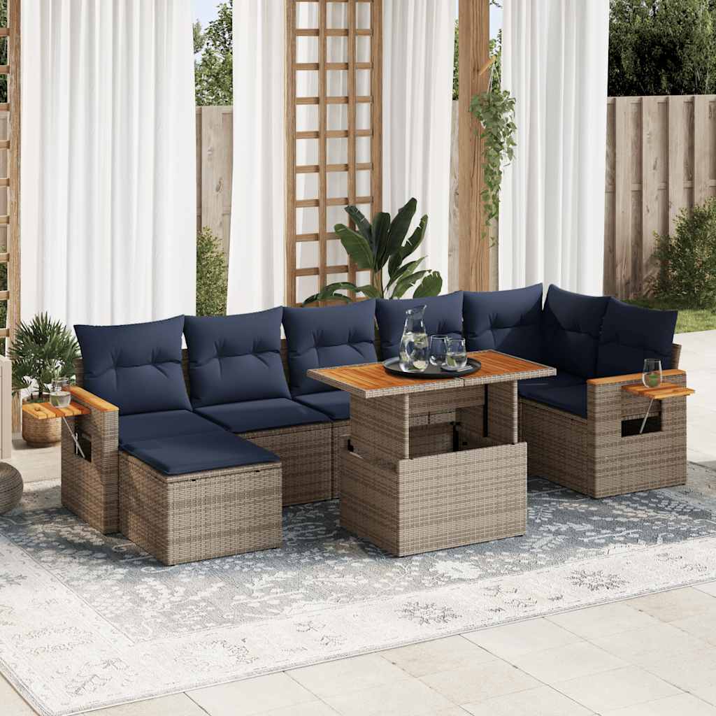 Set Divani Giardino 8 pz con Cuscini Marrone Polyrattan Acacia