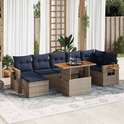 Set Divani Giardino 8 pz con Cuscini Marrone Polyrattan Acacia