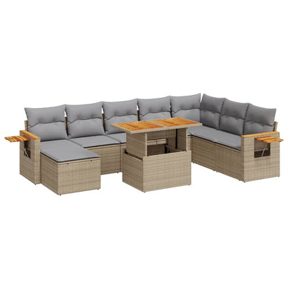 Set Divano da Giardino 9 pz con Cuscini Beige Polyrattan Acacia | homemem39