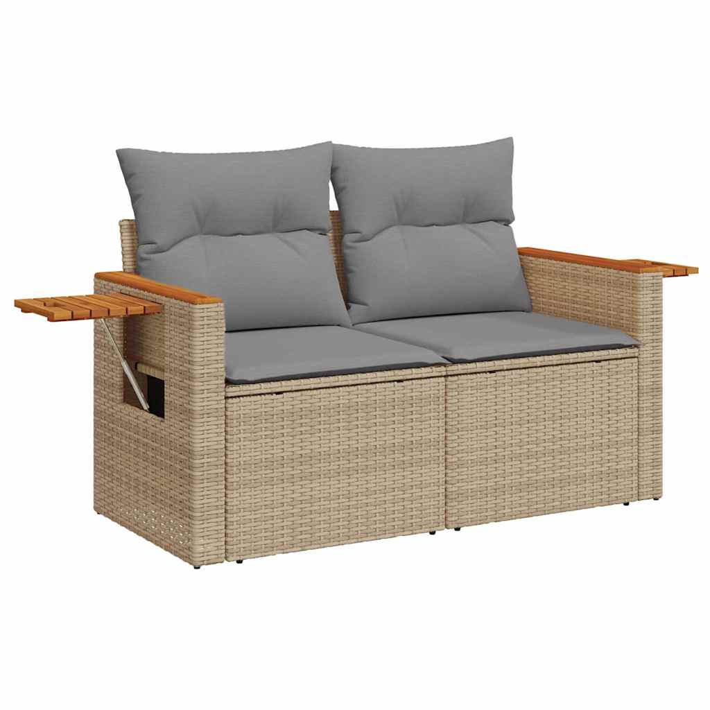 Set Divano da Giardino 9 pz con Cuscini Beige Polyrattan Acacia | homemem39