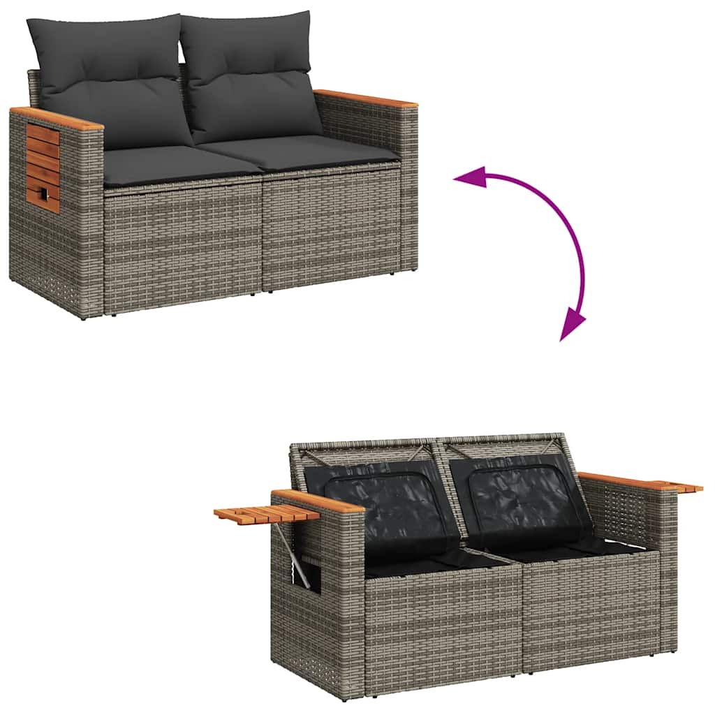 Set Divano da Giardino 9pz con Cuscini Grigio Polyrattan Acacia