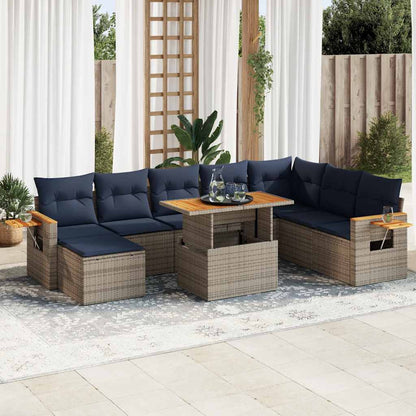 Divano Giardino 10 pz con Cuscini Grigio in Polyrattan Acacia | homemem39