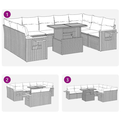 Divano da Giardino 10 pz con Cuscini Beige in Polyrattan Acacia | homemem39