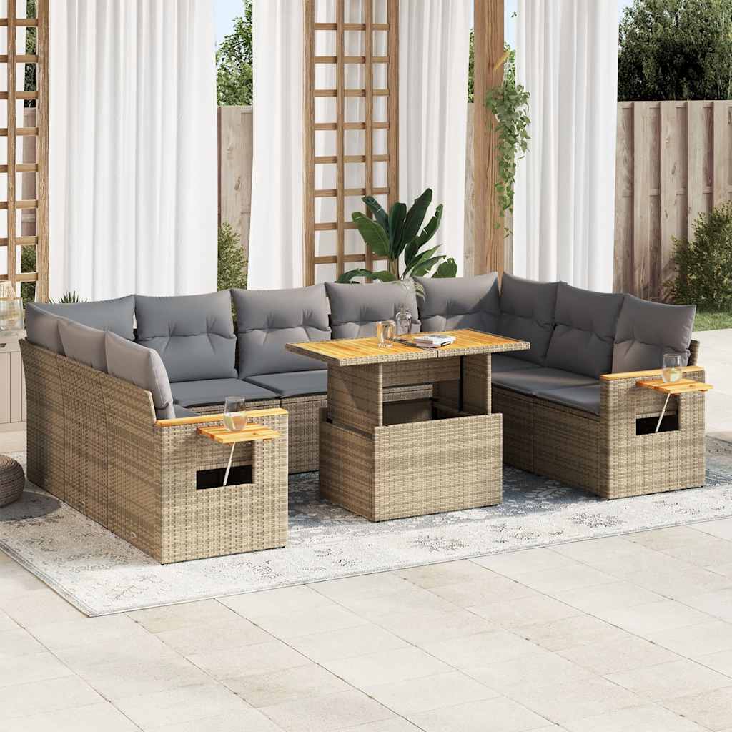 Divano da Giardino 10 pz con Cuscini Beige in Polyrattan Acacia | homemem39