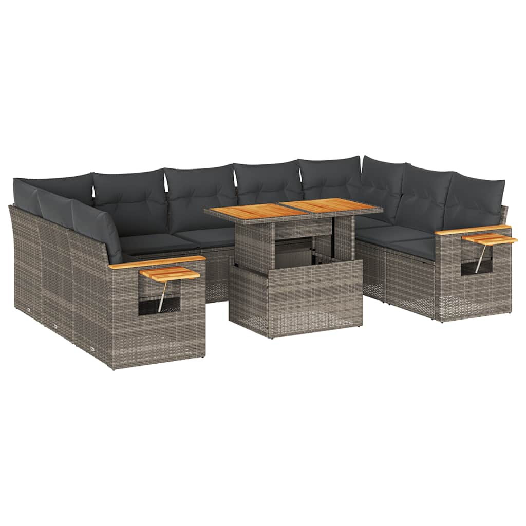 Divano Giardino 10 pz con Cuscini Grigio in Polyrattan Acacia