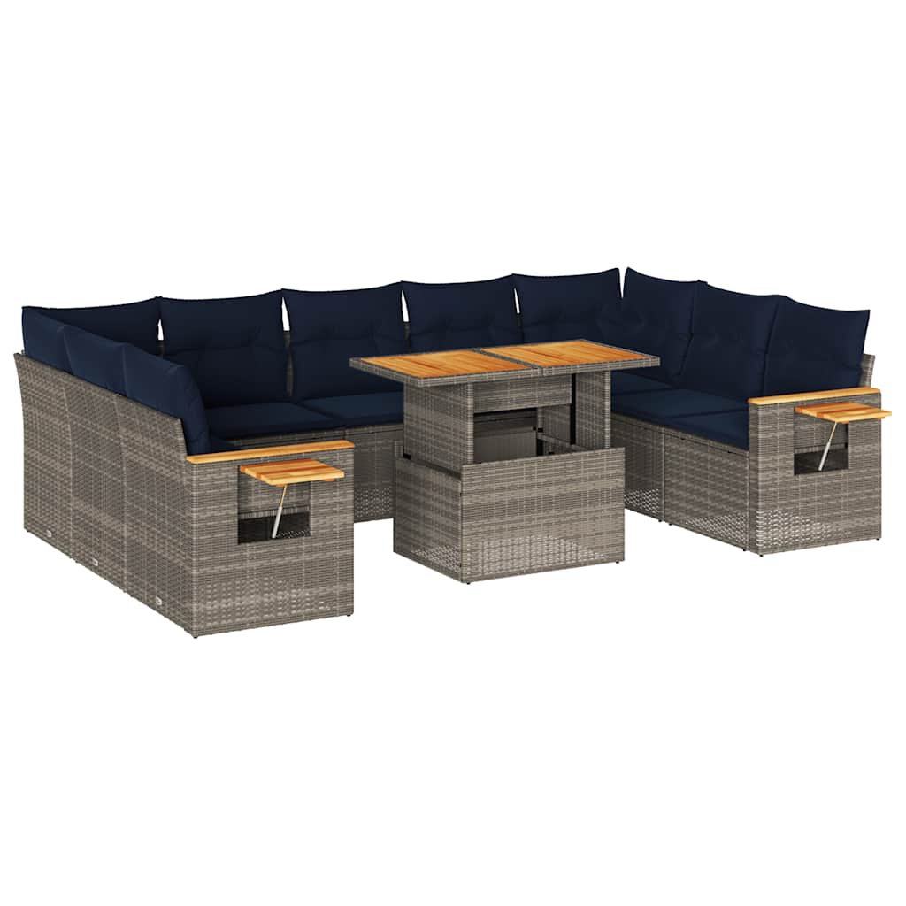 Divano Giardino 10 pz con Cuscini Grigio in Polyrattan Acacia
