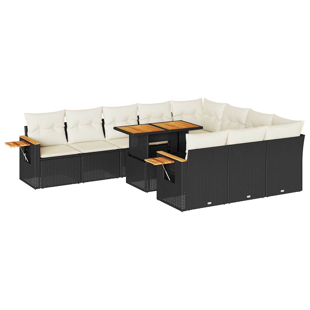 Set Divani da Giardino 11 pz con Cuscini Polyrattan Acacia Nero | homemem39