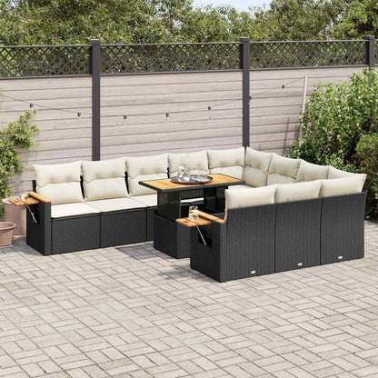Set Divani da Giardino 11 pz con Cuscini Polyrattan Acacia Nero | homemem39