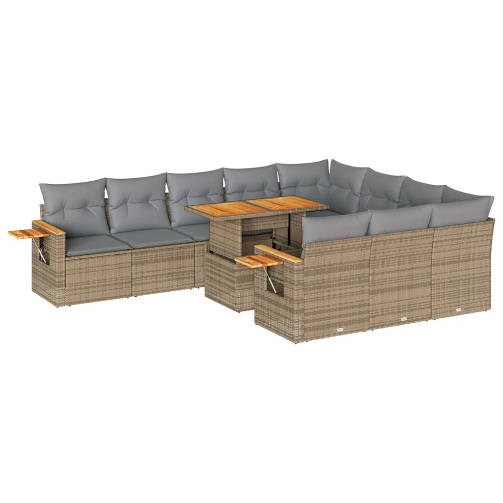 Set Divani da Giardino 11pz con Cuscini Beige Acacia Polyrattan | homemem39
