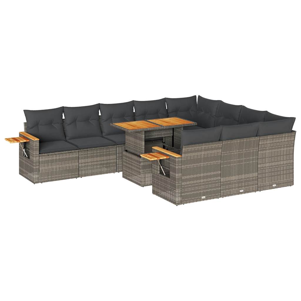 Set Divani Giardino 11 pz con Cuscini Polyrattan Acacia Grigio | homemem39