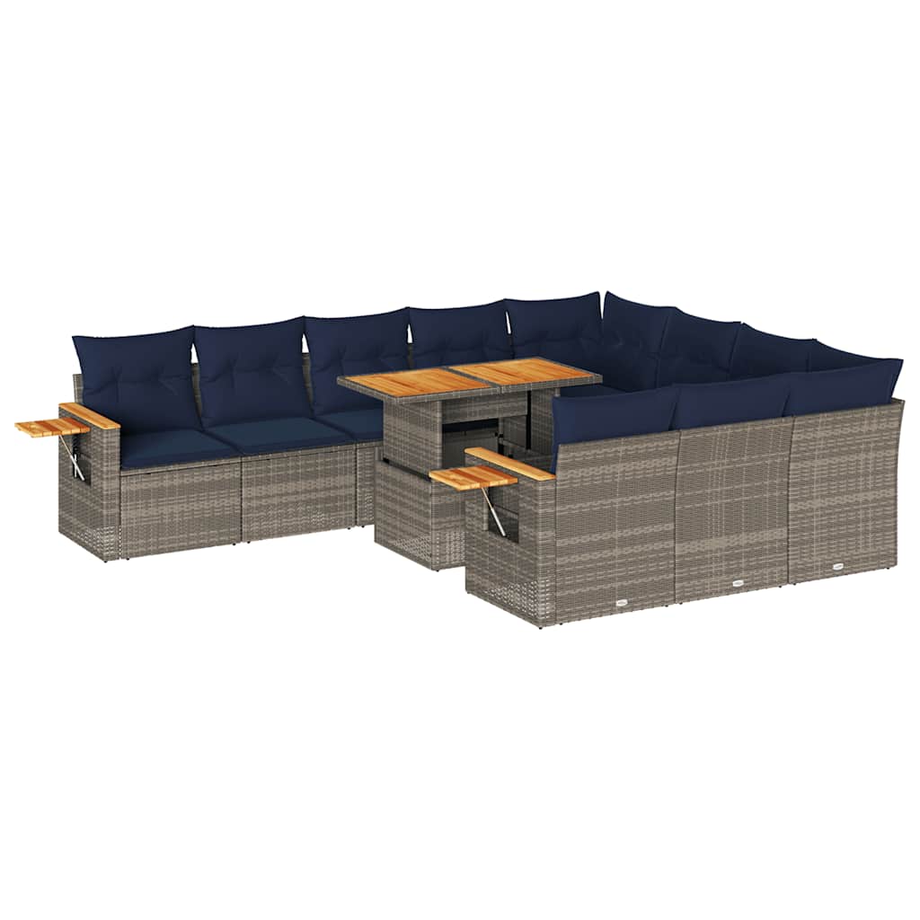 Set Divani Giardino 11 pz con Cuscini Polyrattan Acacia Grigio