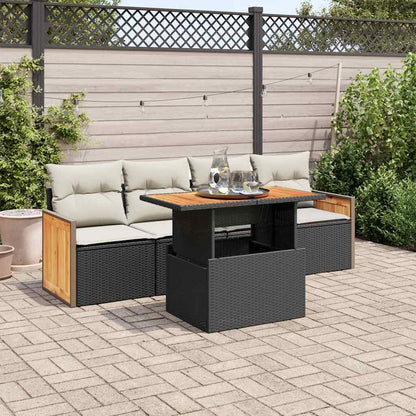 Set Divani da Giardino 5 pz con Cuscini Nero Polyrattan Acacia