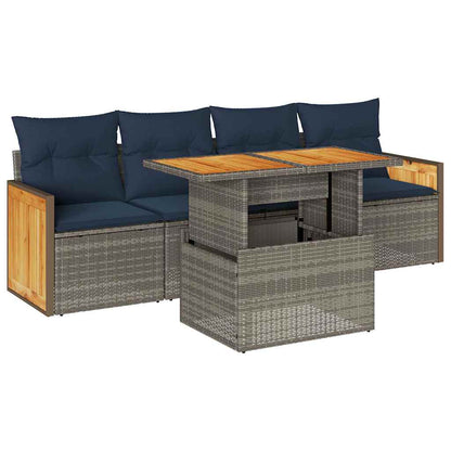 Set Divano Giardino 5 pz con Cuscini Grigio Polyrattan Acacia | homemem39