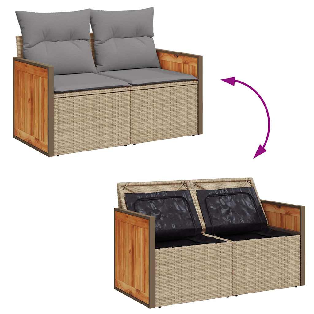 Set Divano da Giardino 6 pz con Cuscini Beige Polyrattan Acacia | homemem39