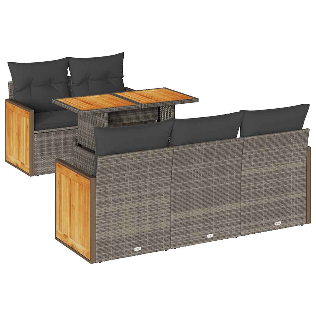 Set Divano da Giardino 6pz con Cuscini Grigio Polyrattan Acacia | homemem39
