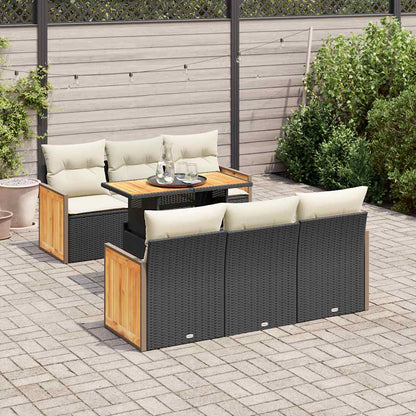 Set Divani da Giardino con Cuscini 7pz Nero Polyrattan Acacia | homemem39
