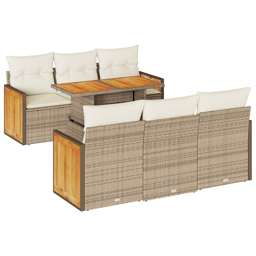 Set Divani da Giardino 7 pz con Cuscini Beige Polyrattan Acacia - homemem39