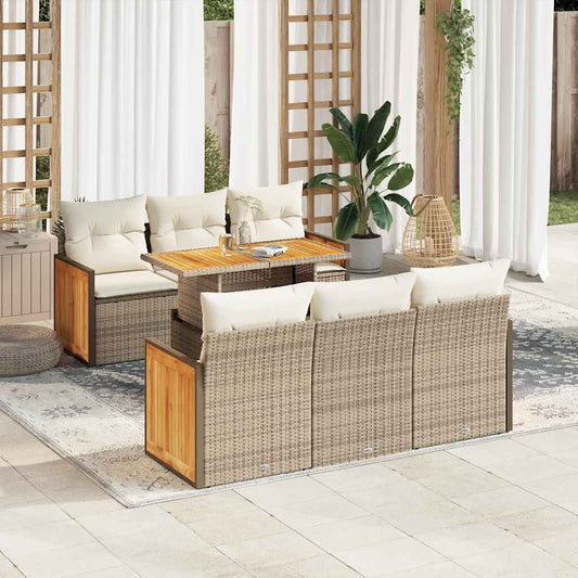 Set Divani da Giardino 7 pz con Cuscini Beige Polyrattan Acacia - homemem39