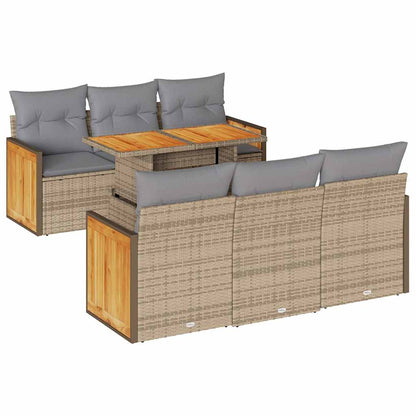 Set Divani da Giardino 7 pz con Cuscini Beige Polyrattan Acacia | homemem39