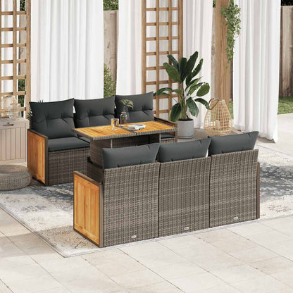 Set Divani da Giardino 7pz con Cuscini Grigio Polyrattan Acacia | homemem39