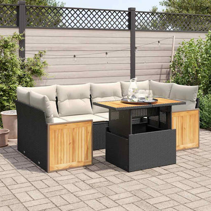 Set Divani da Giardino con Cuscini 7pz Nero Polyrattan Acacia | homemem39