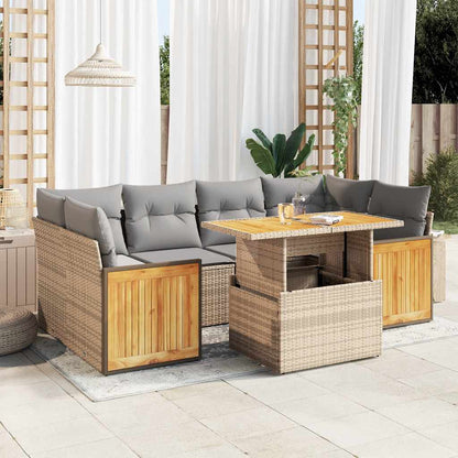 Set Divani da Giardino 7 pz con Cuscini Beige Polyrattan Acacia | homemem39