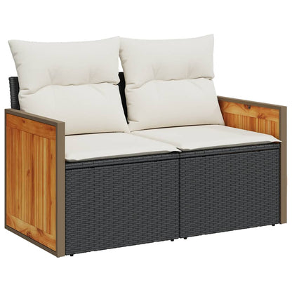 Set Divani da Giardino con Cuscini 8 pz Nero Polyrattan Acacia | homemem39