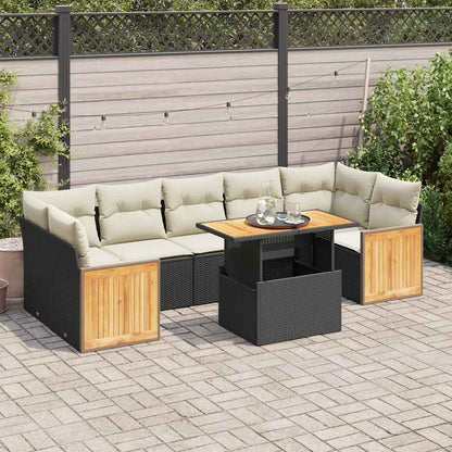 Set Divani da Giardino con Cuscini 8 pz Nero Polyrattan Acacia | homemem39