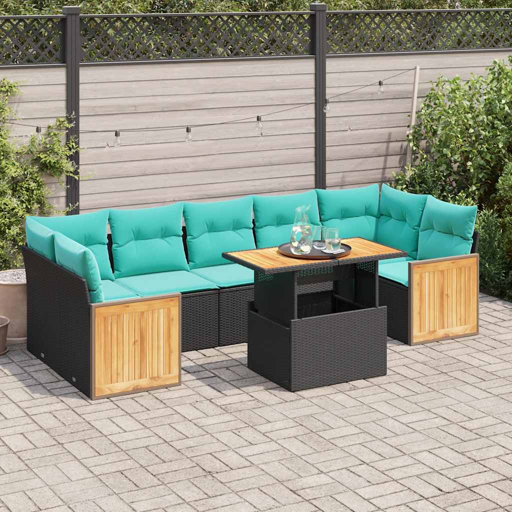 Set Divani Giardino 10pz con Cuscini Nero in Polyrattan Acacia | homemem39